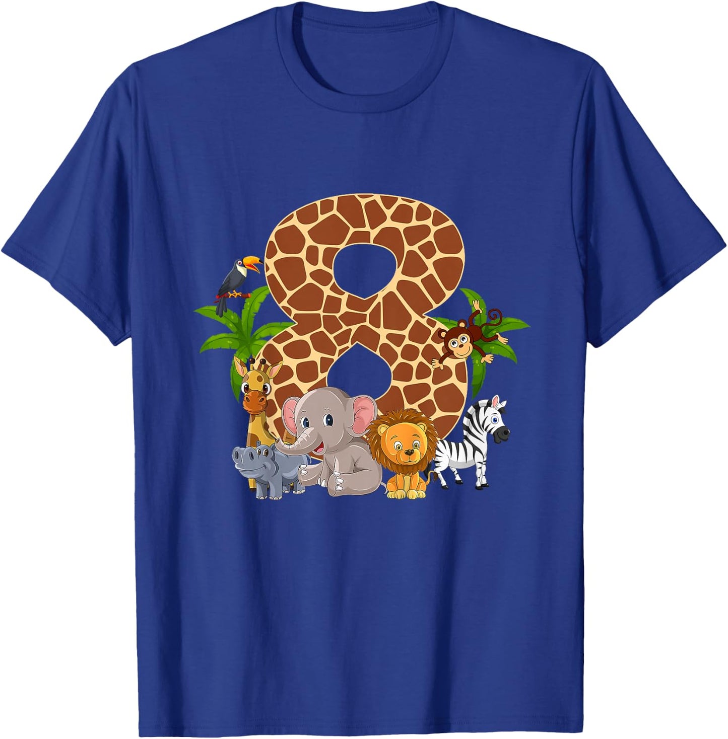 Kids 8 Year Old Zoo Birthday Safari Jungle Animal 8th B-day T-Shirt - T-Shirt | Royal