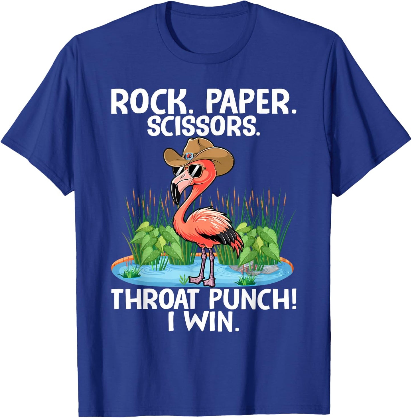 Rock Paper Scissors Throat Punch I Win Flamingo T-Shirt - T-Shirt | Royal