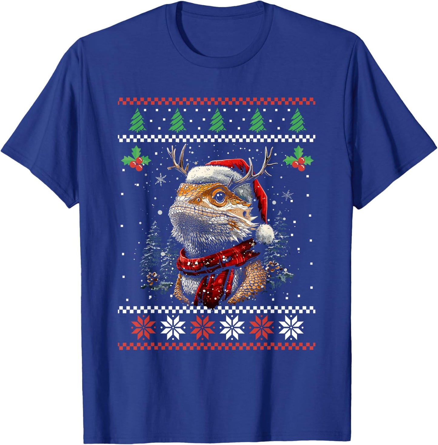 Bearded Dragon Santa Hat Ugly Christmas Sweater Xmas T-Shirt - T-Shirt | Royal