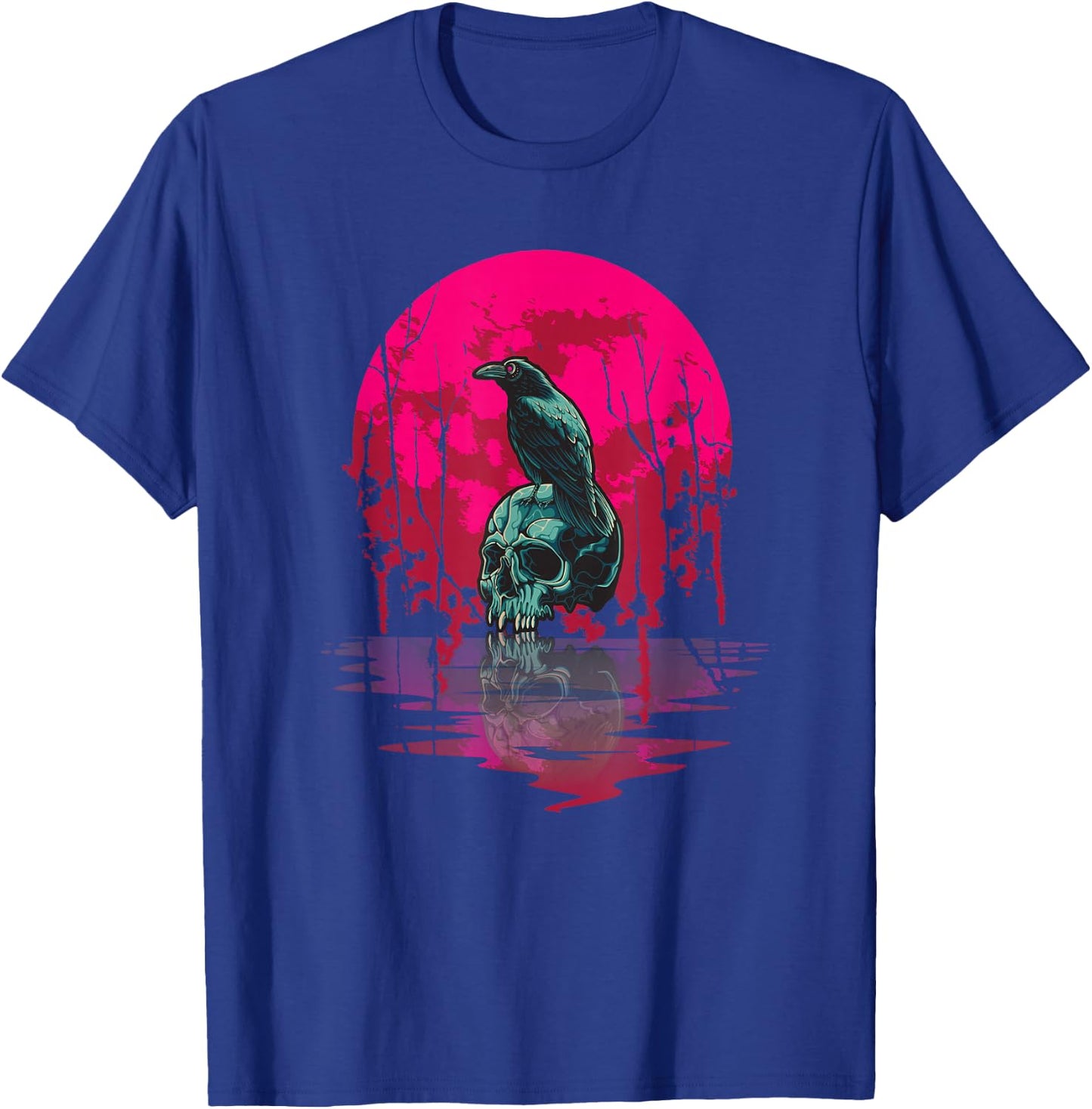 Gothic Raven Skull Red Moon Black Crow T-Shirt - T-Shirt | Royal