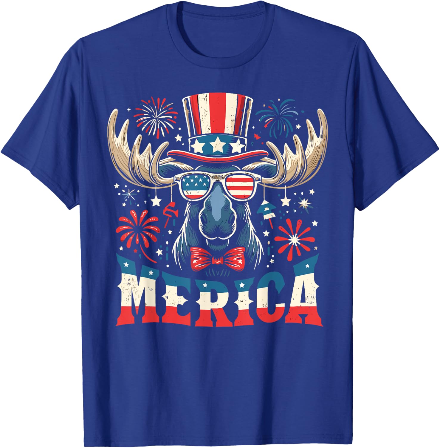 Patriotic Moose USA Flag 4th of July Moose Women Men Merica T-Shirt - T-Shirt | Royal
