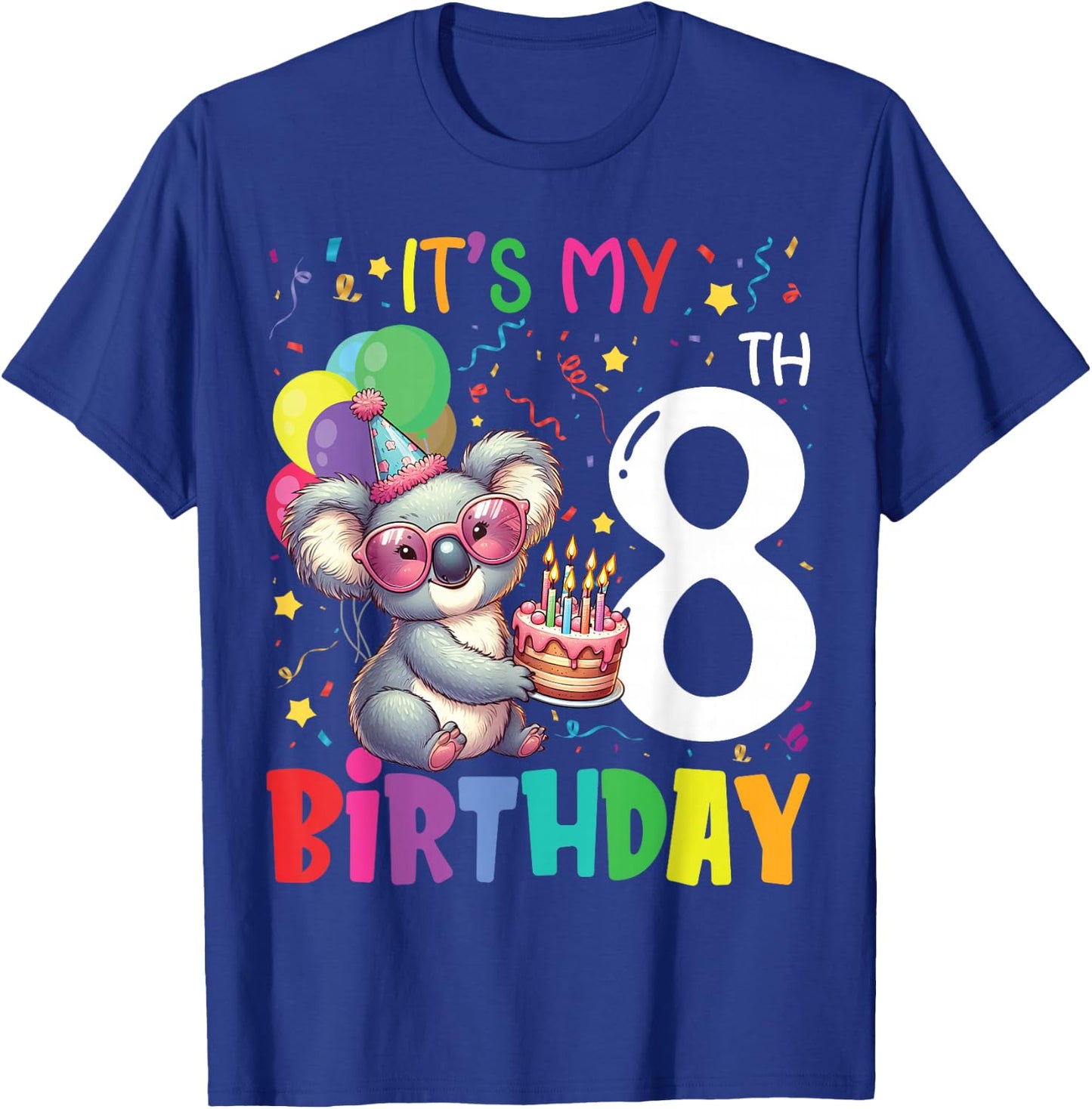It's My 8th Birthday Koala 8 Years Boys Girls Kids , black T-Shirt - T-Shirt | Royal