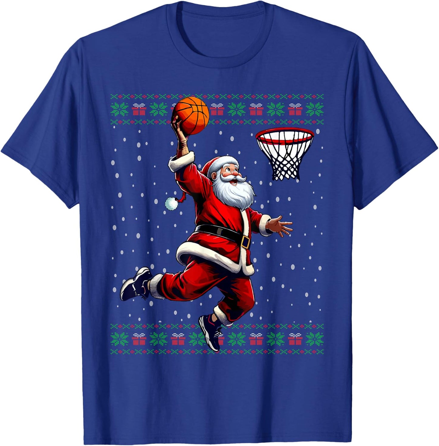 Santa Basketball Ugly Christmas Sweater T-Shirt - T-Shirt | Royal