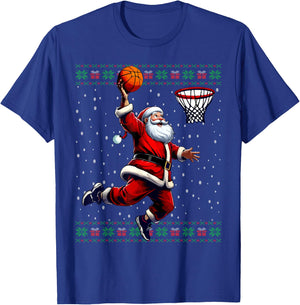 Santa Basketball Ugly Christmas Sweater T-Shirt - T-Shirt | Royal
