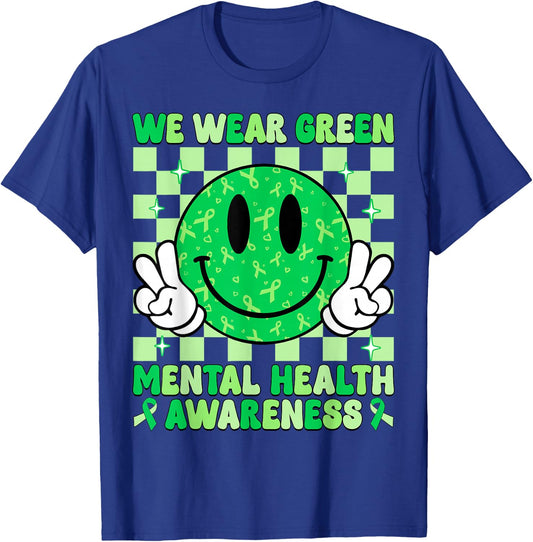 Groovy Smile I Wear Green For Mental Health Awareness Women T-Shirt - T-Shirt | Royal