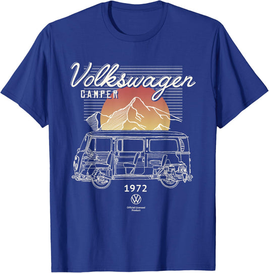 Volkswagen Type 2 T2 Campervan Retro Mountain T-Shirt - T-Shirt | Royal