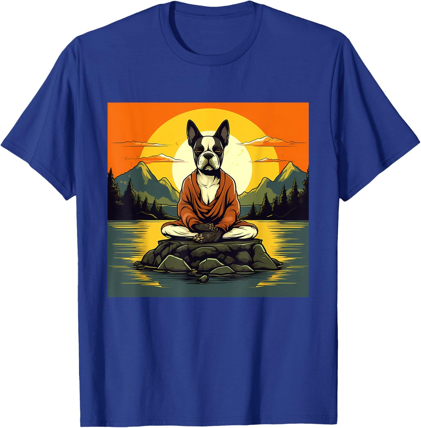Boston Terrier Dog Meditation Yoga Men Women Kids T-Shirt - T-Shirt | Royal