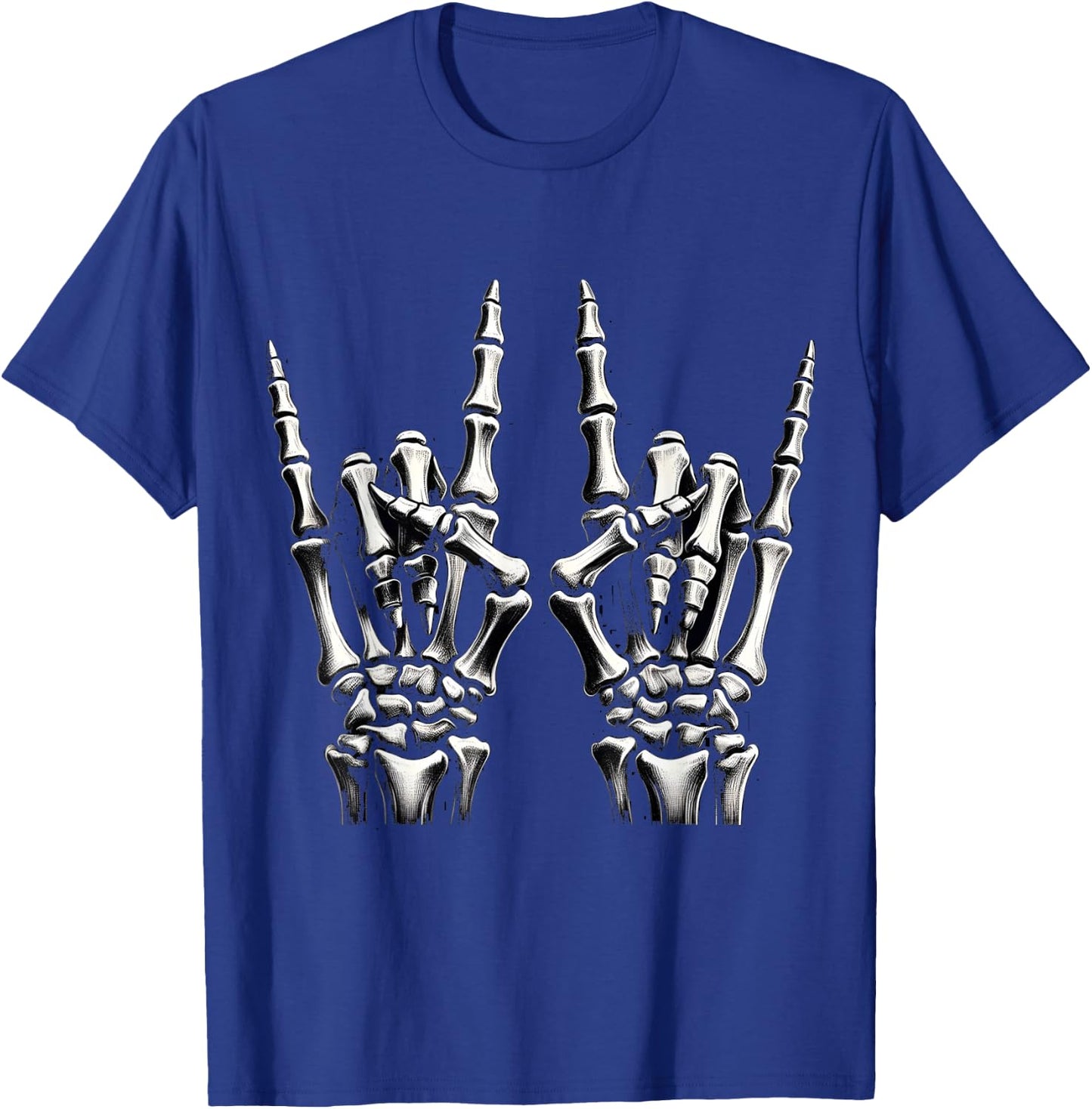 Hand rock on skeleton panel for music supporters , Black, S T-Shirt - T-Shirt | Royal