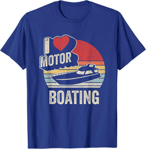 Vintage Retro I Love Motor Boating Funny Boater T-Shirt - T-Shirt | Royal
