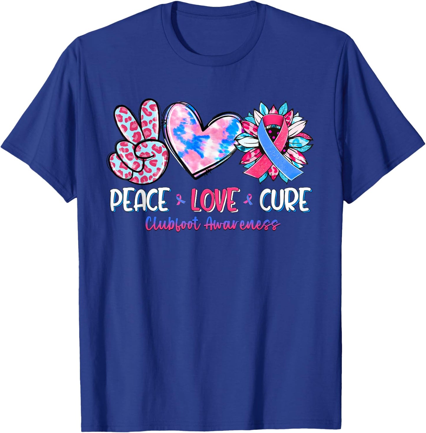 Peace Love Cure Sunflower Clubfoot Awareness T-Shirt - T-Shirt | Royal
