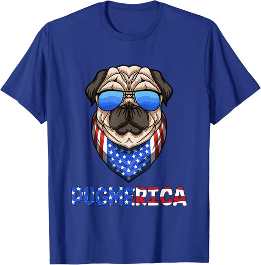 Pug 4th of July Pugmerica T-Shirt - T-Shirt | Royal