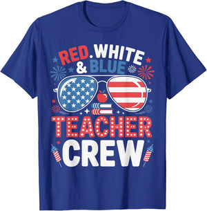 Red White Blue Teacher Crew 4th of July Patriotic T-Shirt - T-Shirt | Royal