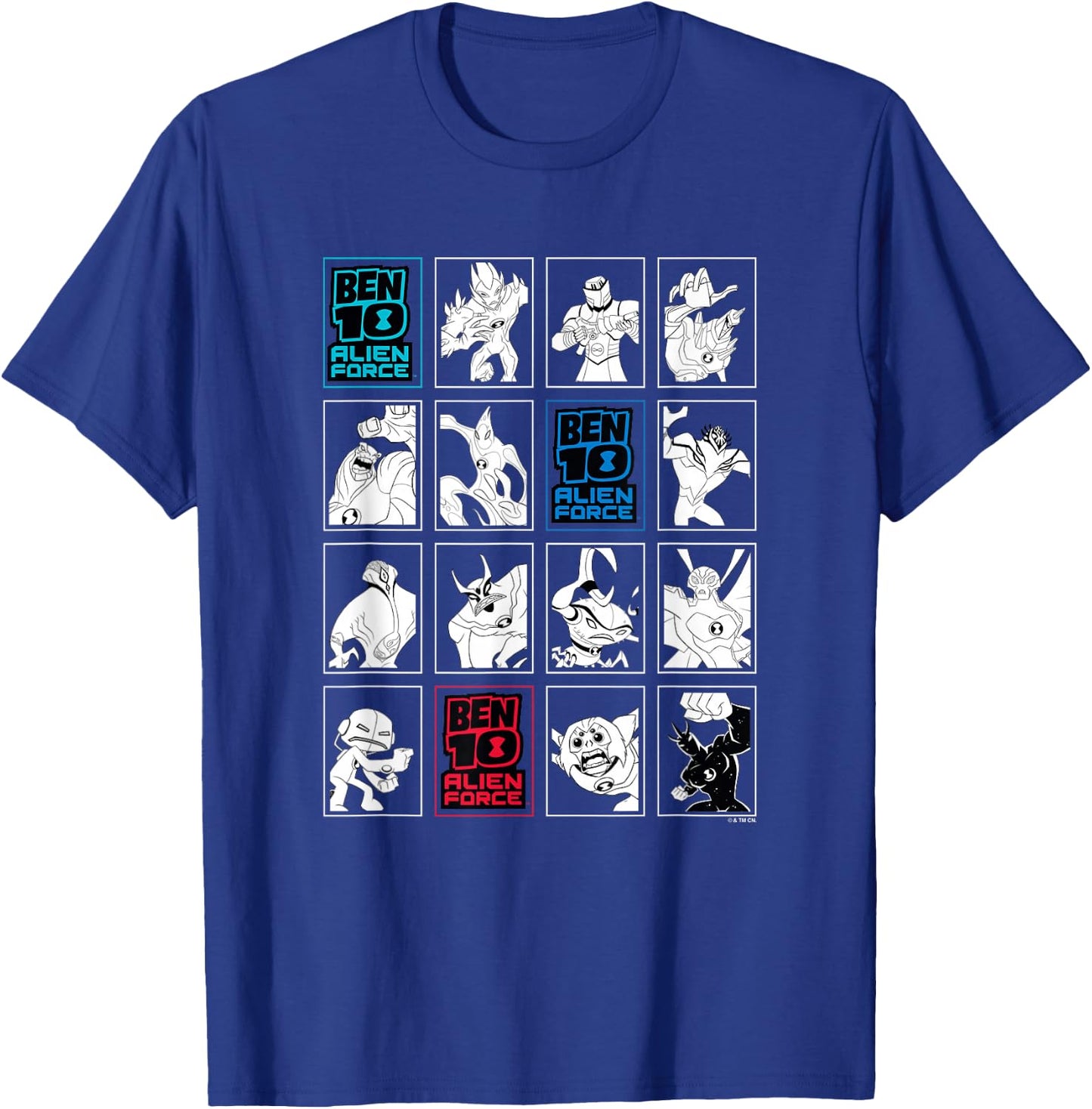 Ben 10: Alien Force Ten Alien Heroes VS Villains B&W Panels T-Shirt - T-Shirt | Royal