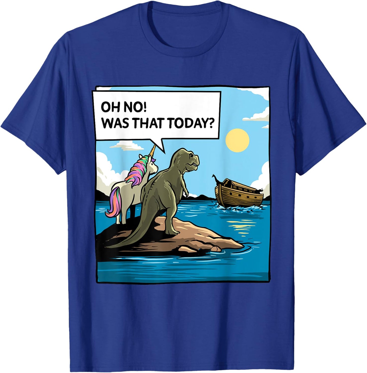 Christian Noah's Ark Bibble Pun Last Unicorn Dinosaur Funny T-Shirt - T-Shirt | Royal