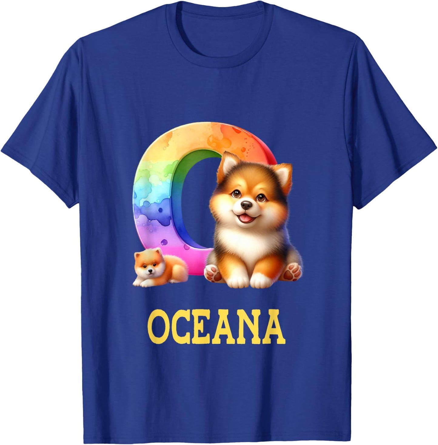 Cute Dogs Letter Oceana Name Rainbow Dog T-Shirt - T-Shirt | Royal