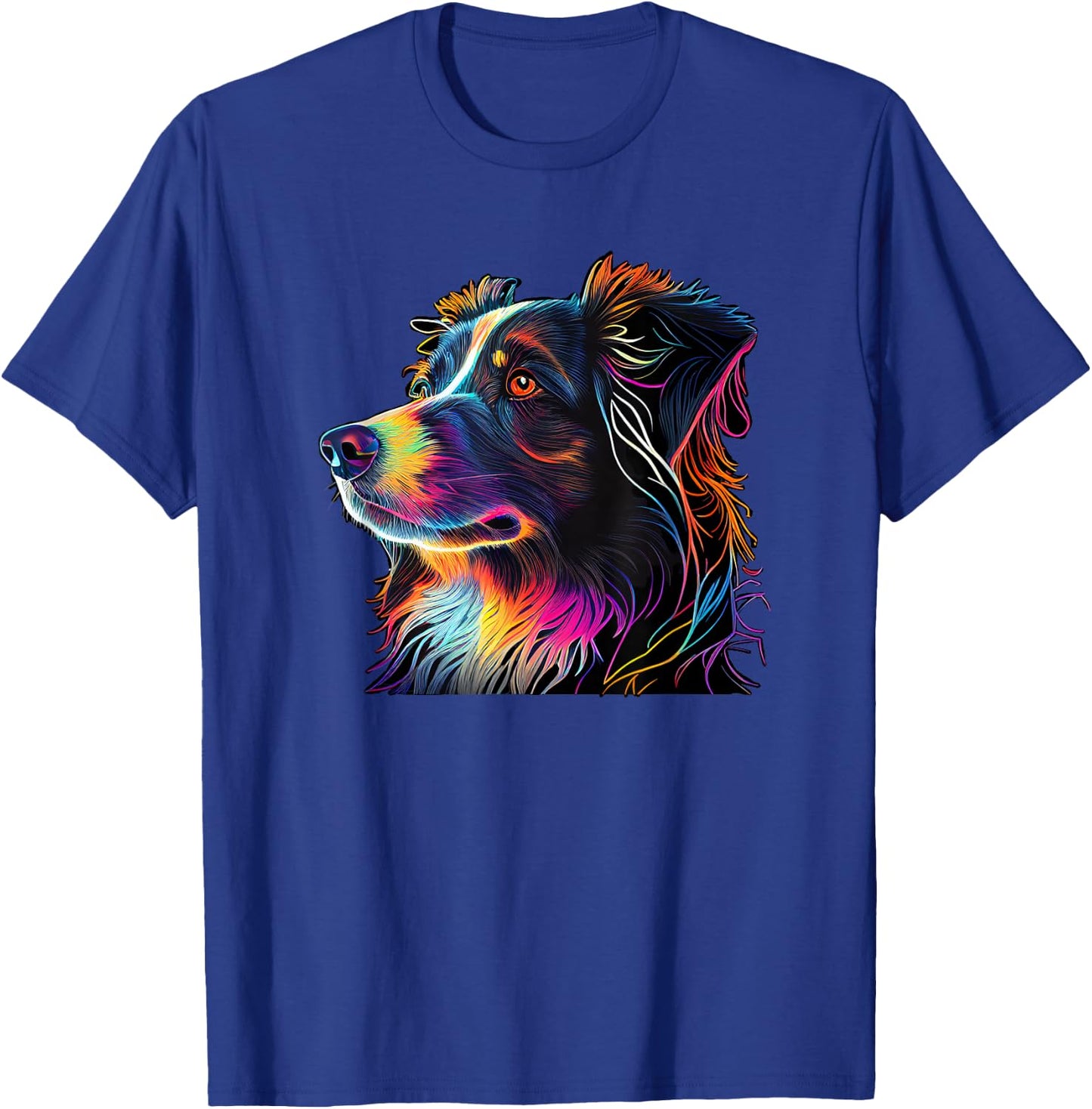 Australian Shepherd Mini Colorful Abstract Line Art T-Shirt - T-Shirt | Royal