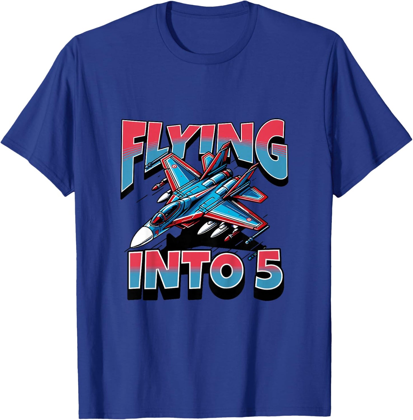 Kids Jet Hunter flying into a 5 year old boy for 5th birthday T-Shirt - T-Shirt | Royal