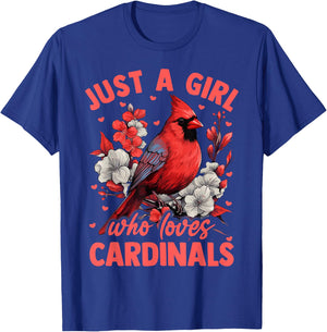 Floral Cardinal Bird Just A Girl Who Loves Cardinals T-Shirt - T-Shirt | Royal
