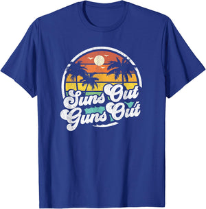 Suns Out Guns Out Funny Beach Vacation Retro Surfing Gift T-Shirt - T-Shirt | Royal