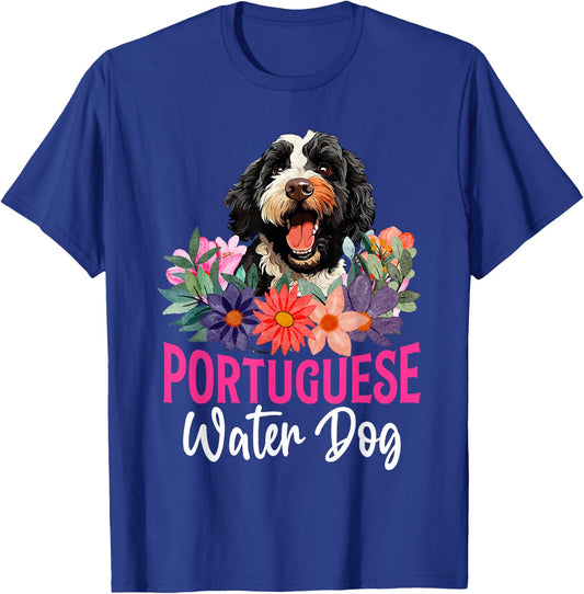 Sunset Retro Portuguese Water Dog - Pet Paw T-Shirt - T-Shirt | Royal