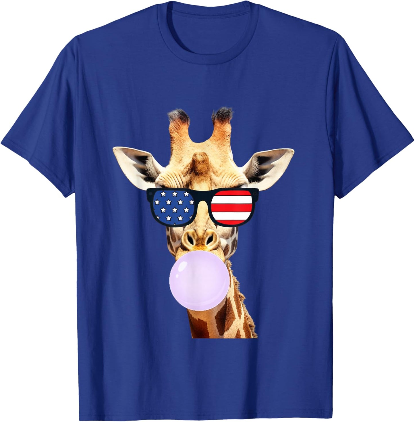 Funny Giraffe American Flag 4th Of July Adults Kids USA T-Shirt - T-Shirt | Royal