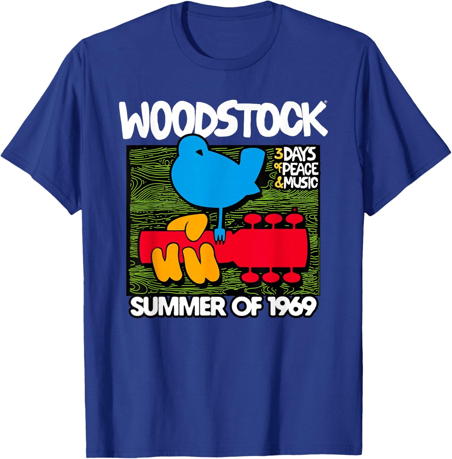 Woodstock Summer 69 Bird Logo , Black, S T-Shirt - T-Shirt | Royal