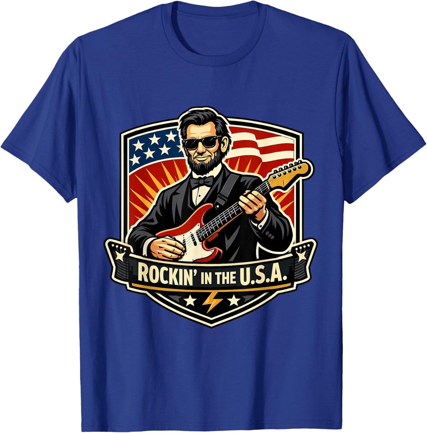 Rockin in The USA President Guitar American Independence Day T-Shirt - T-Shirt | Royal