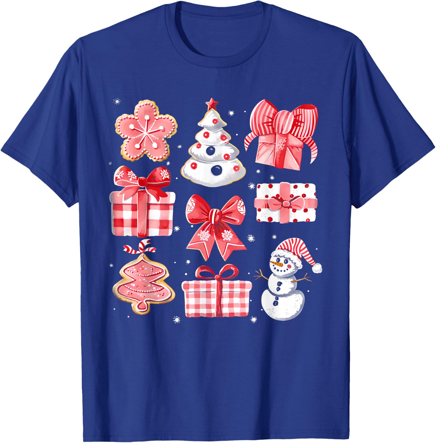 Cute Coquette Christmas Red Bows Santa Gingerbread Snowman T-Shirt - T-Shirt | Royal