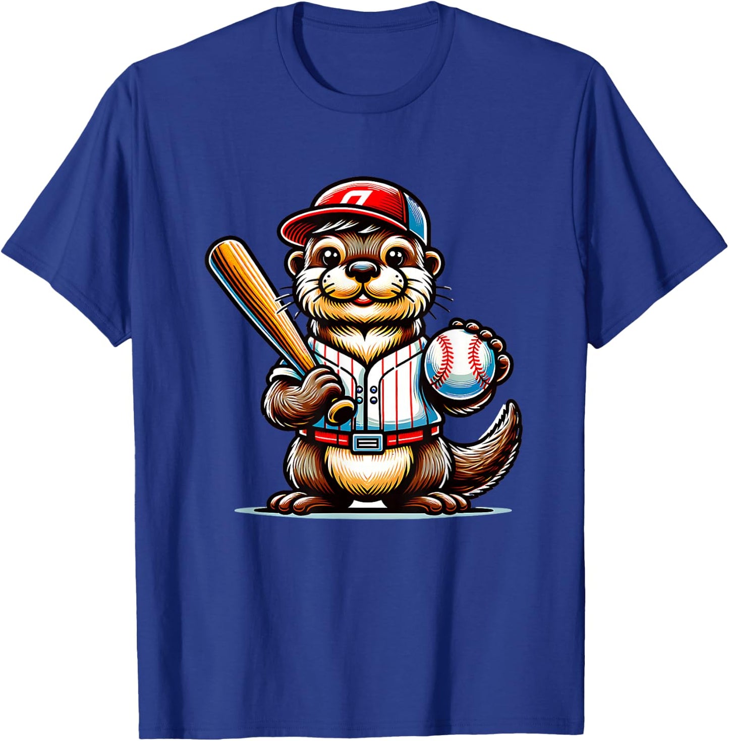 Otter Playing Baseball Funny Sport Design T-Shirt - T-Shirt | Royal