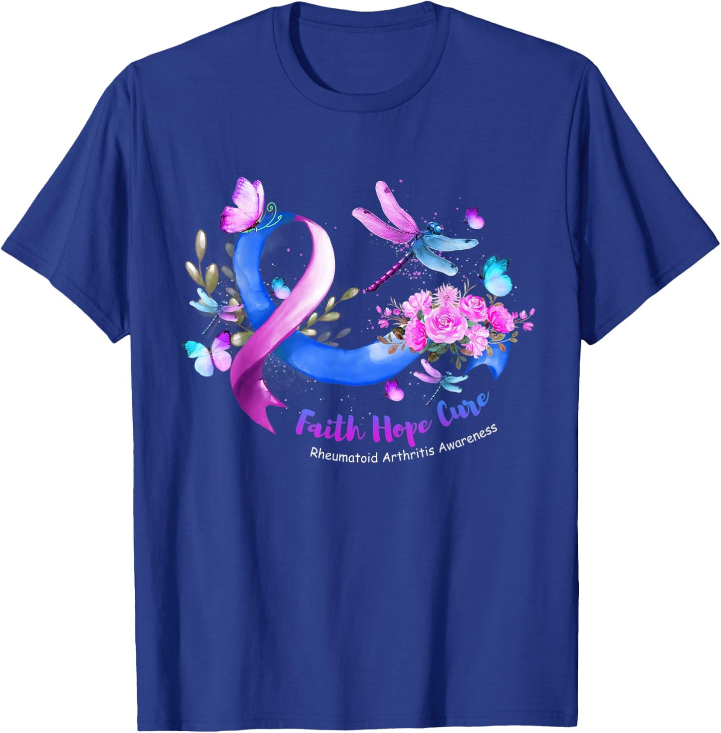 Faith Hope Cure Dragonfly Rheumatoid Arthritis Awareness T-Shirt - T-Shirt | Royal