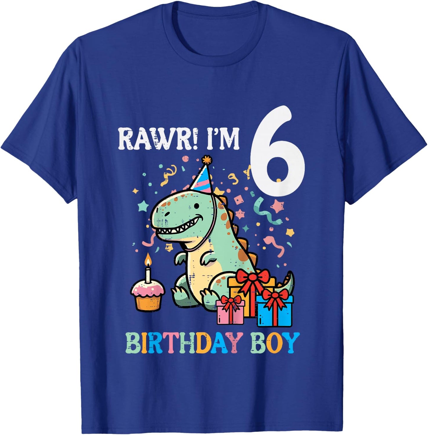 Kids Rawr Im 6 Dinosaur Birthday Boy Cute 6th Bday Trex Boys Kids T-Shirt - T-Shirt | Royal