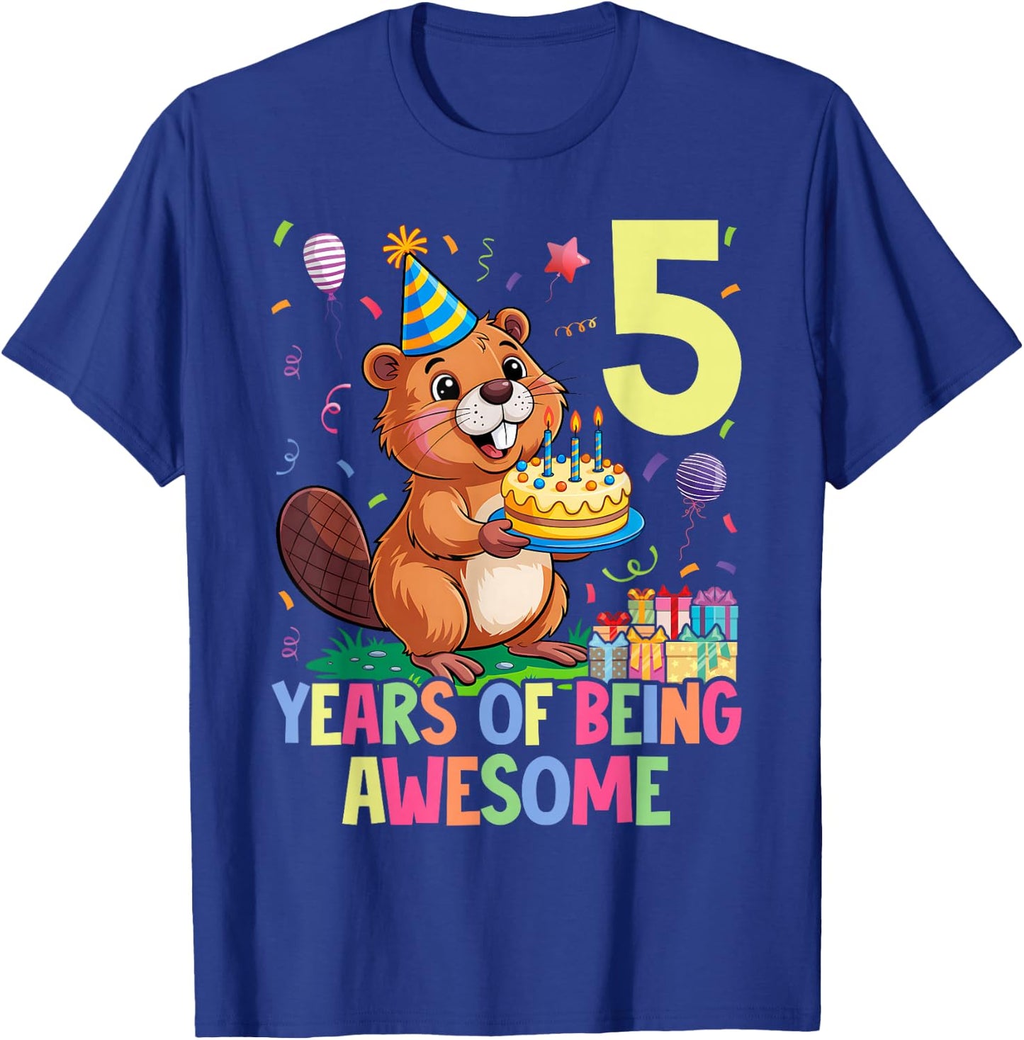 Beaver 5th Birthday for Kids Five Year Old Beaver T-Shirt - T-Shirt | Royal