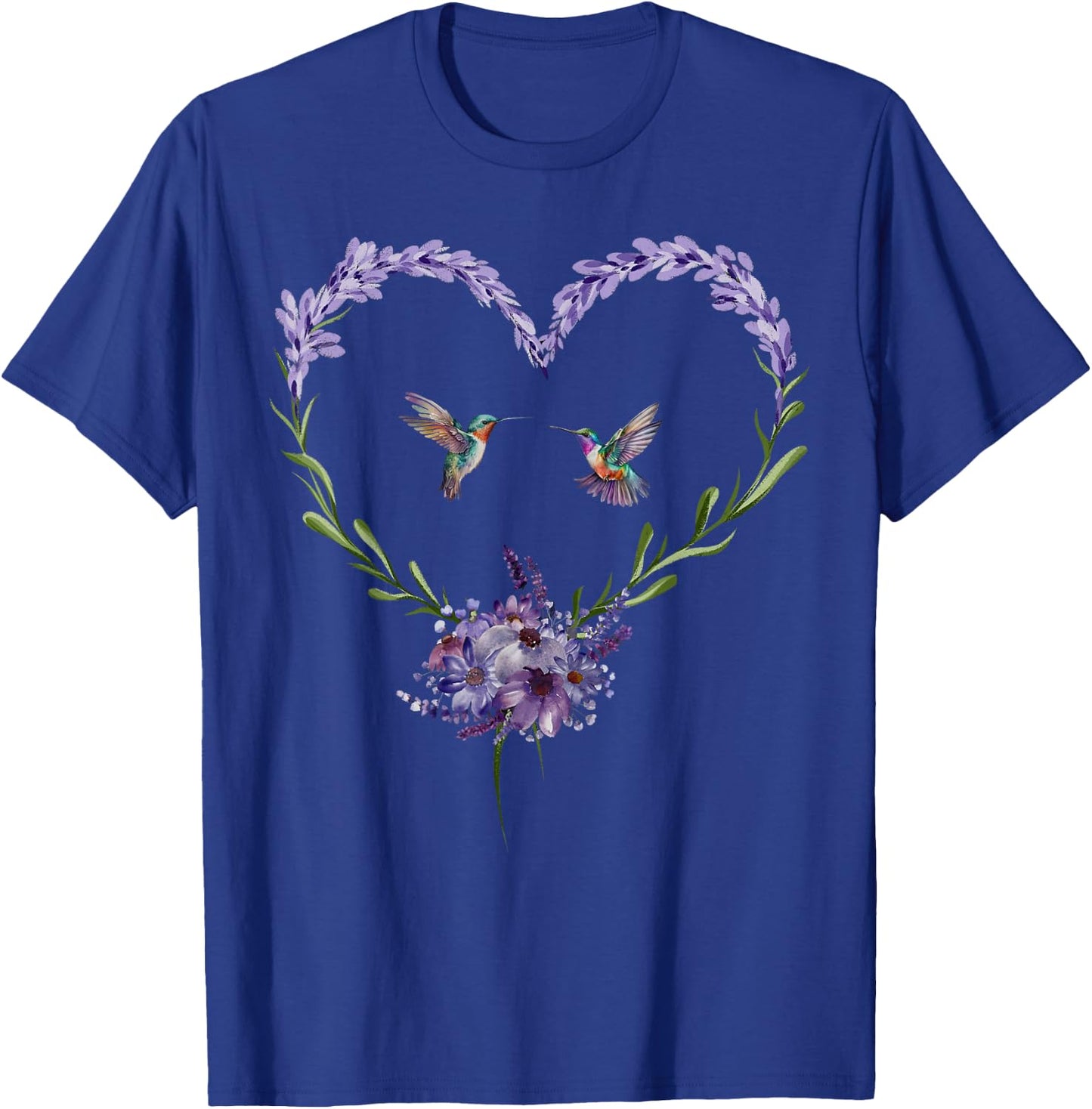 Hummingbird Lavender Flower Heart Botanical Nature Lover T-Shirt - T-Shirt | Royal