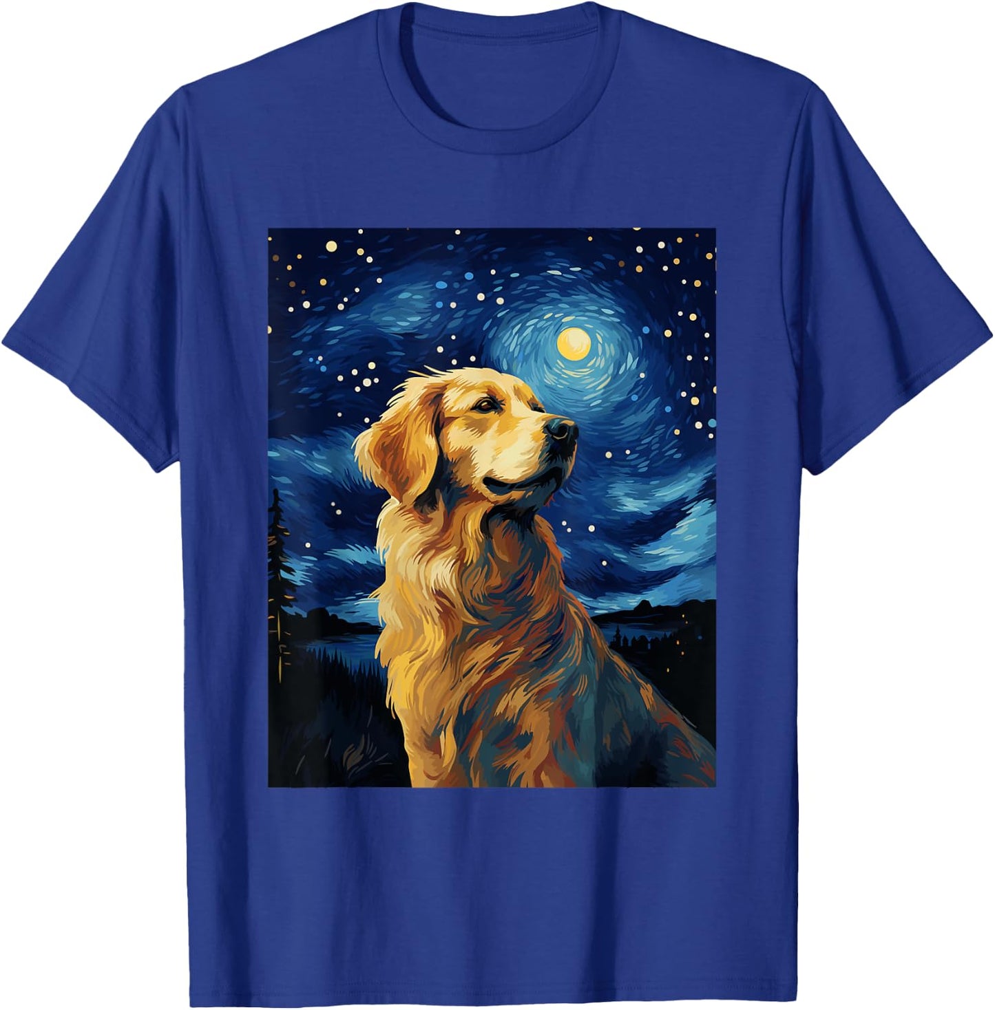 Golden Retriever Dog Starry Night Van Gogh Men Women Kids T-Shirt - T-Shirt | Royal