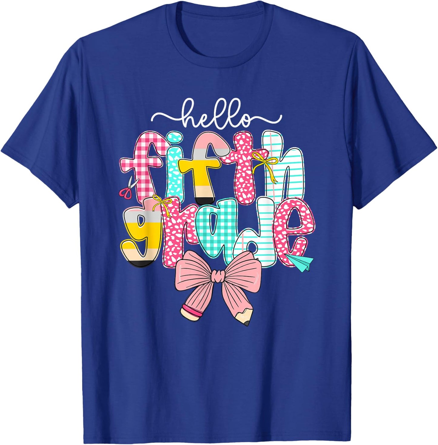 Preppy Hello 5th Grade Back to School Teacher Student Kids T-Shirt - T-Shirt | Royal