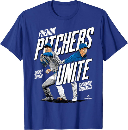 Phenom Pitchers Unite Ohtani and Yamamoto Los Angeles MLBPA T-Shirt - T-Shirt | Royal