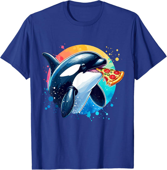 Orca Whale Eating Margherita Pizza Funny T-Shirt - T-Shirt | Royal
