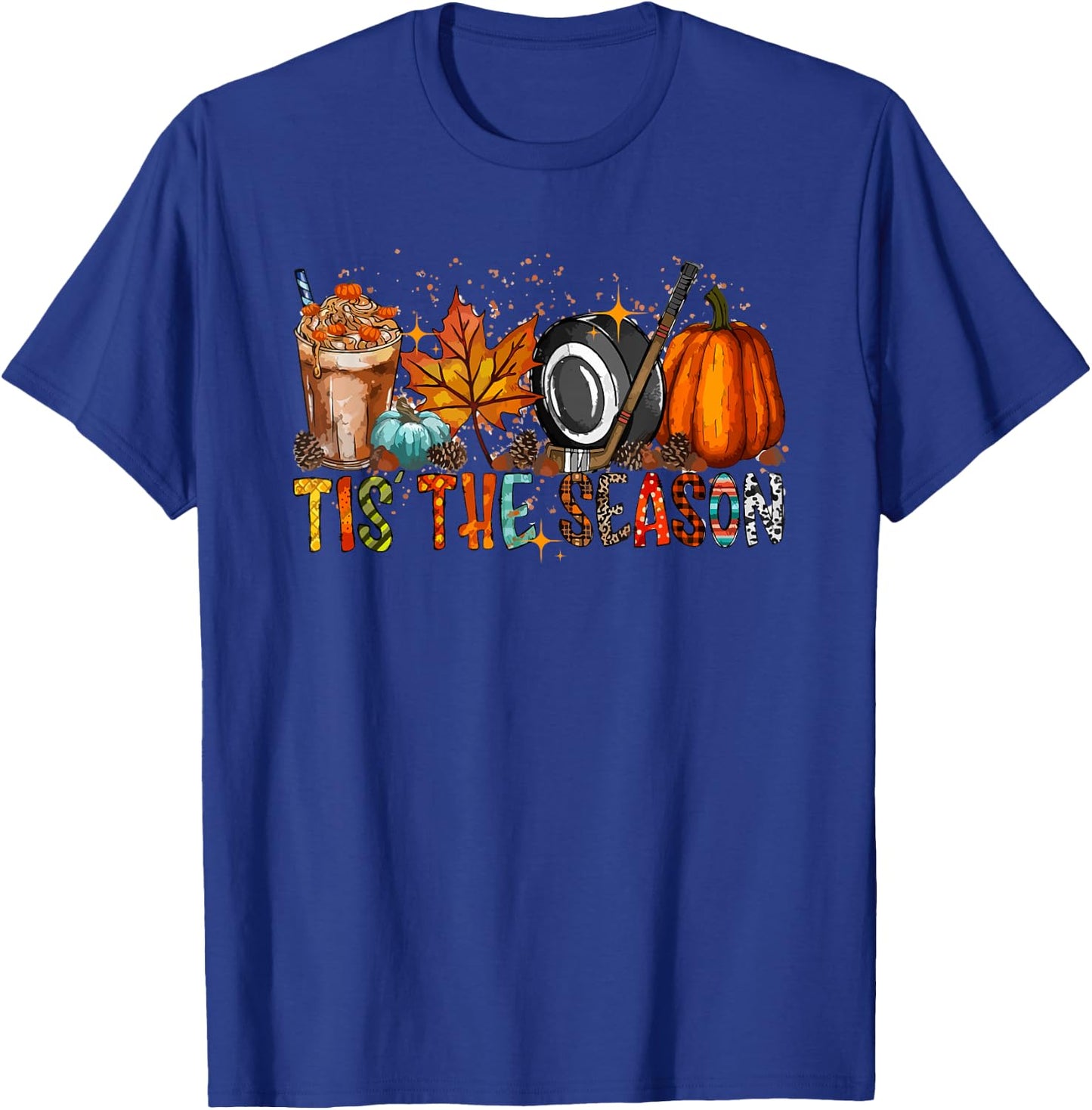 Tis Season Hockey Latte Leaves Hello Pumpkin Halloween T-Shirt - T-Shirt | Royal