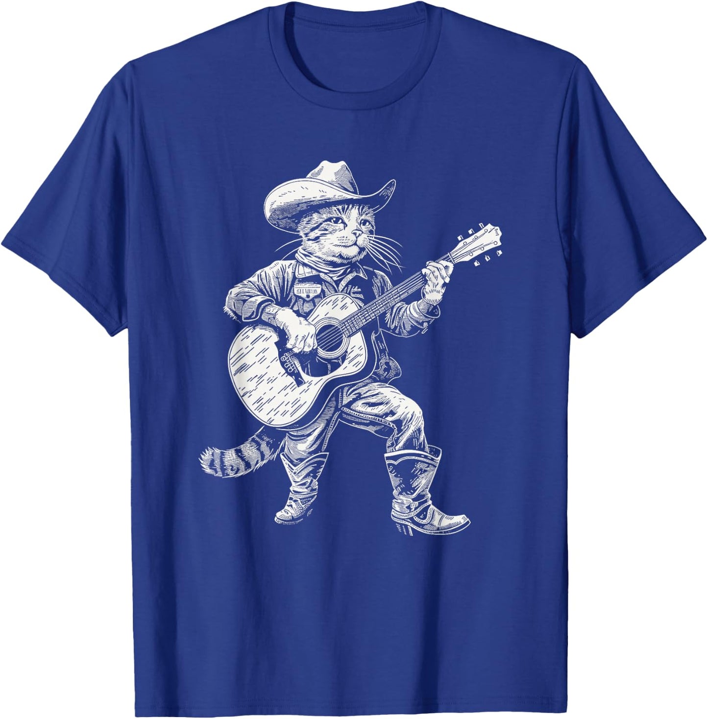 Cowboy Cat Playing Guitar Funny Country Music Loving Cat T-Shirt - T-Shirt | Royal