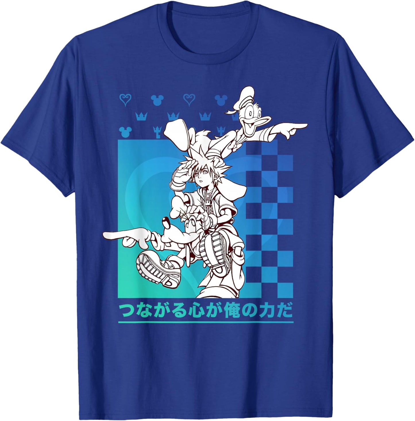 Disney Kingdom Hearts Sora Donald Goofy Kanji Checkerboard T-Shirt - T-Shirt | Royal