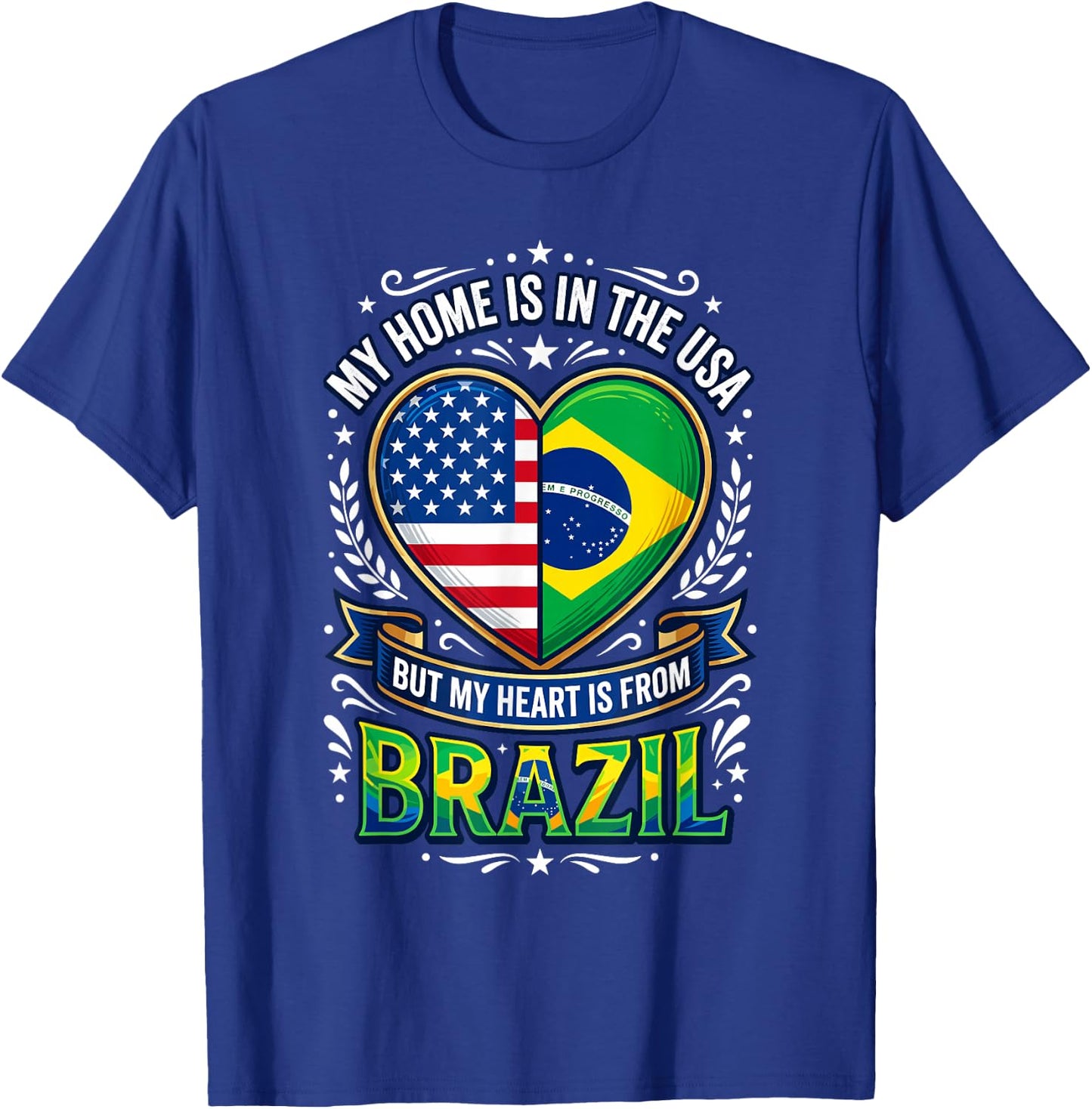 Brazilian American Flag Heritage Roots Love Brazil USA T-Shirt - T-Shirt | Royal