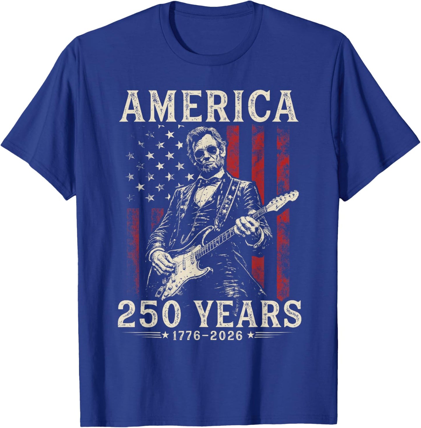 Vintage Abraham Lincoln Abe Lincoln Playing Guitar 250 Years T-Shirt - T-Shirt | Royal