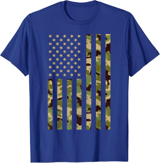Camouflage American Flag Vintage USA Tactical Camo Military T-Shirt - T-Shirt | Royal