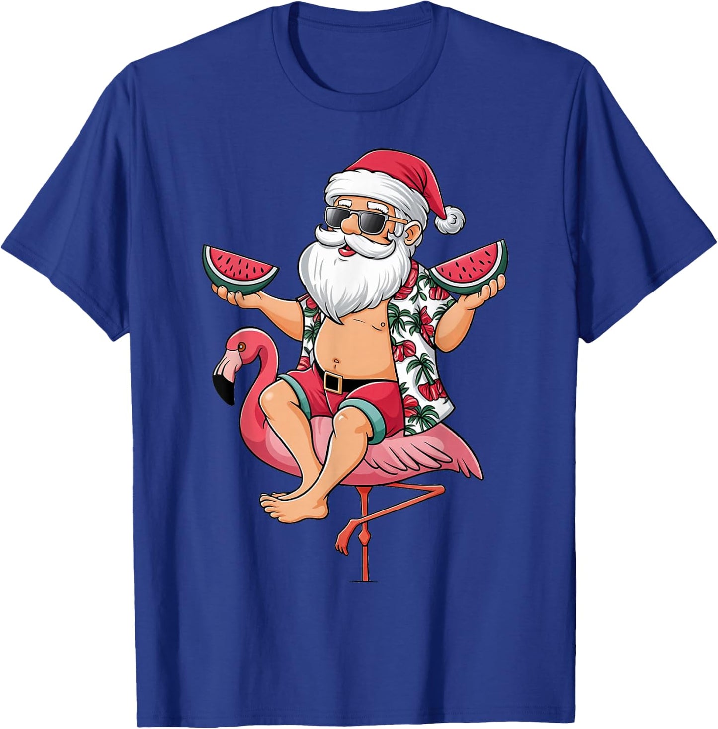 Santa Flamingo Floatie Christmas In July Watermelon Summer T-Shirt - T-Shirt | Royal