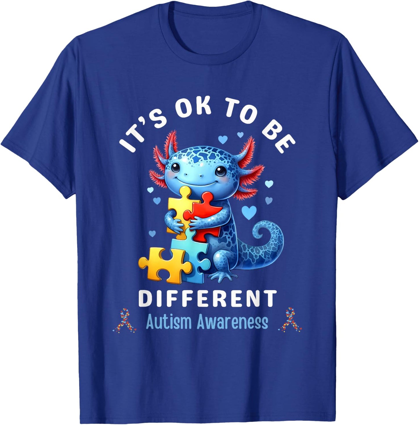 It's Ok To Be Different Autism Awareness Cute Axolotl Animal T-Shirt - T-Shirt | Royal