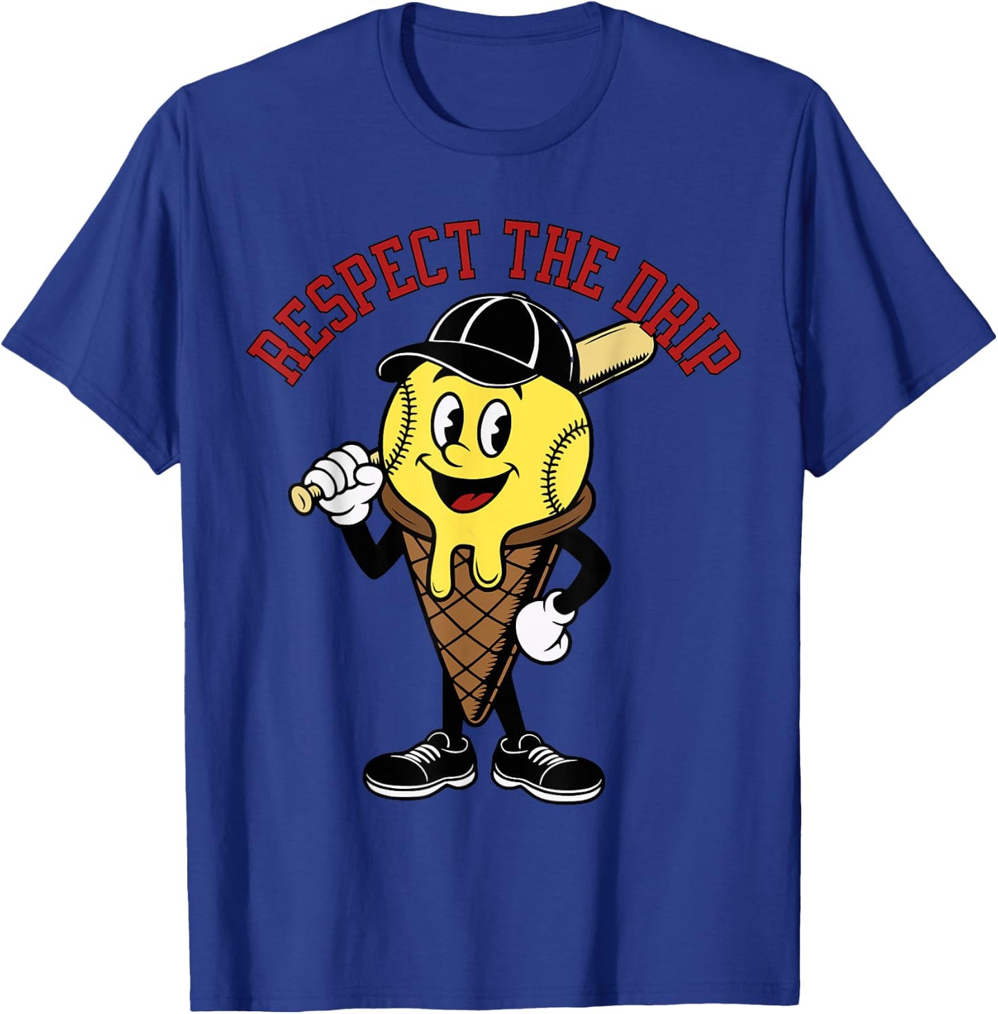 Baseball Ice Cream Drip Mascotte Retro T-Shirt - T-Shirt | Royal