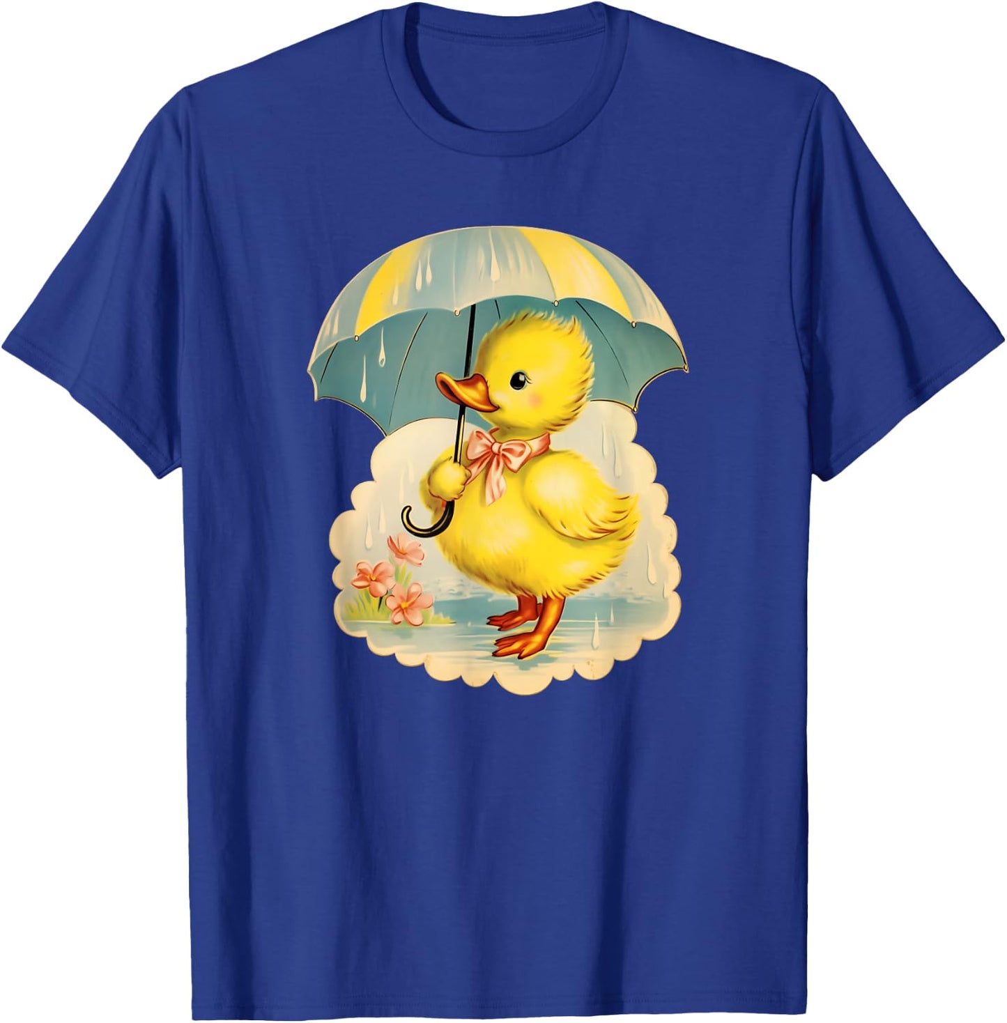 Vintage Easter Spring Duck With Umbrella Retro Vintage T-Shirt - T-Shirt | Royal