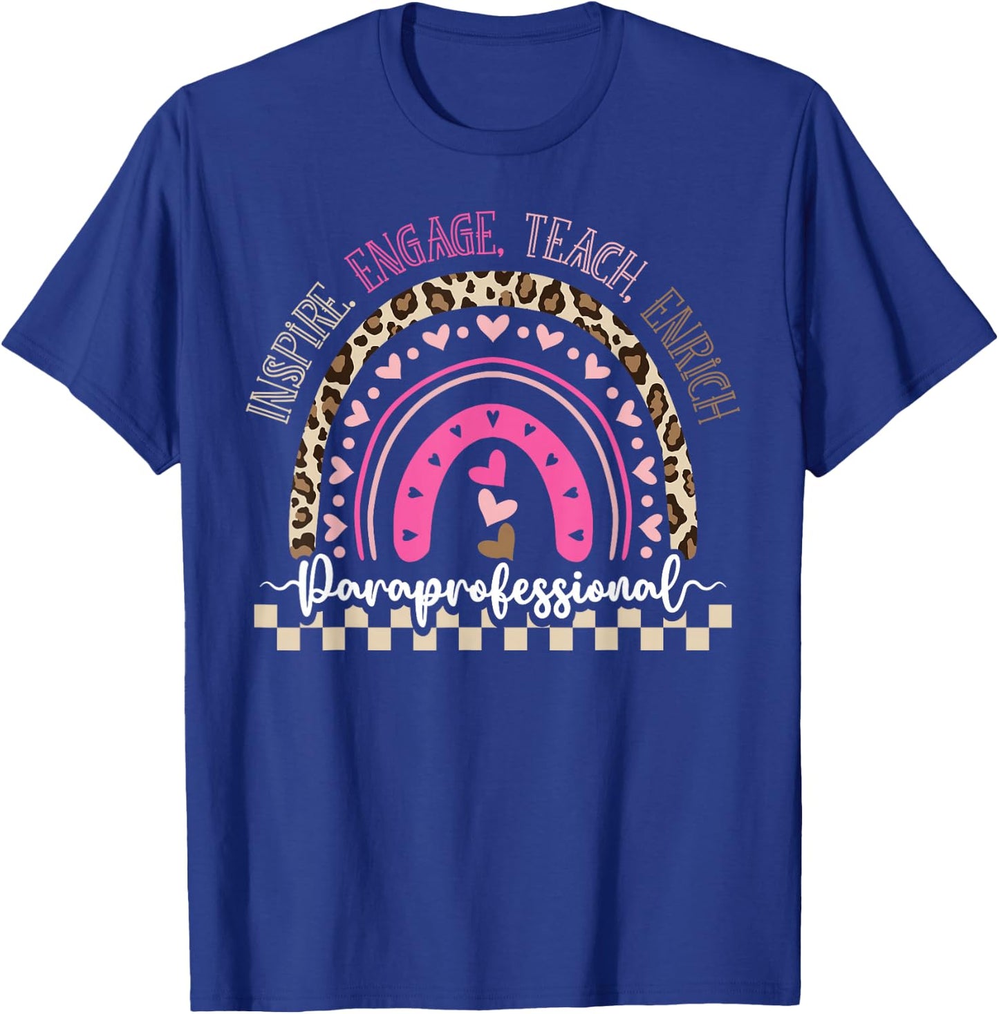 Paraprofessional Teacher Para Rainbow Leopard Back to T-Shirt - T-Shirt | Royal