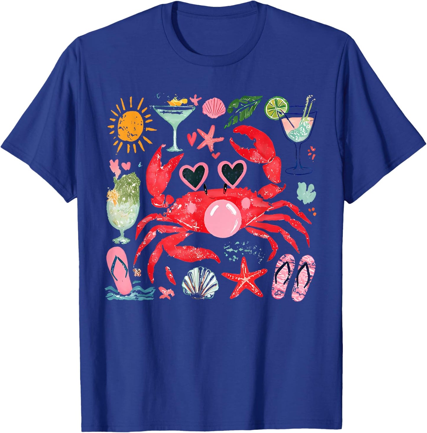 Crab Funny Crab Blowing Bubble Beach Vibes Summer Vacation T-Shirt - T-Shirt | Royal