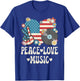 Peace Love Music American Flag Patriotic Men Women Musician T-Shirt - T-Shirt | Royal